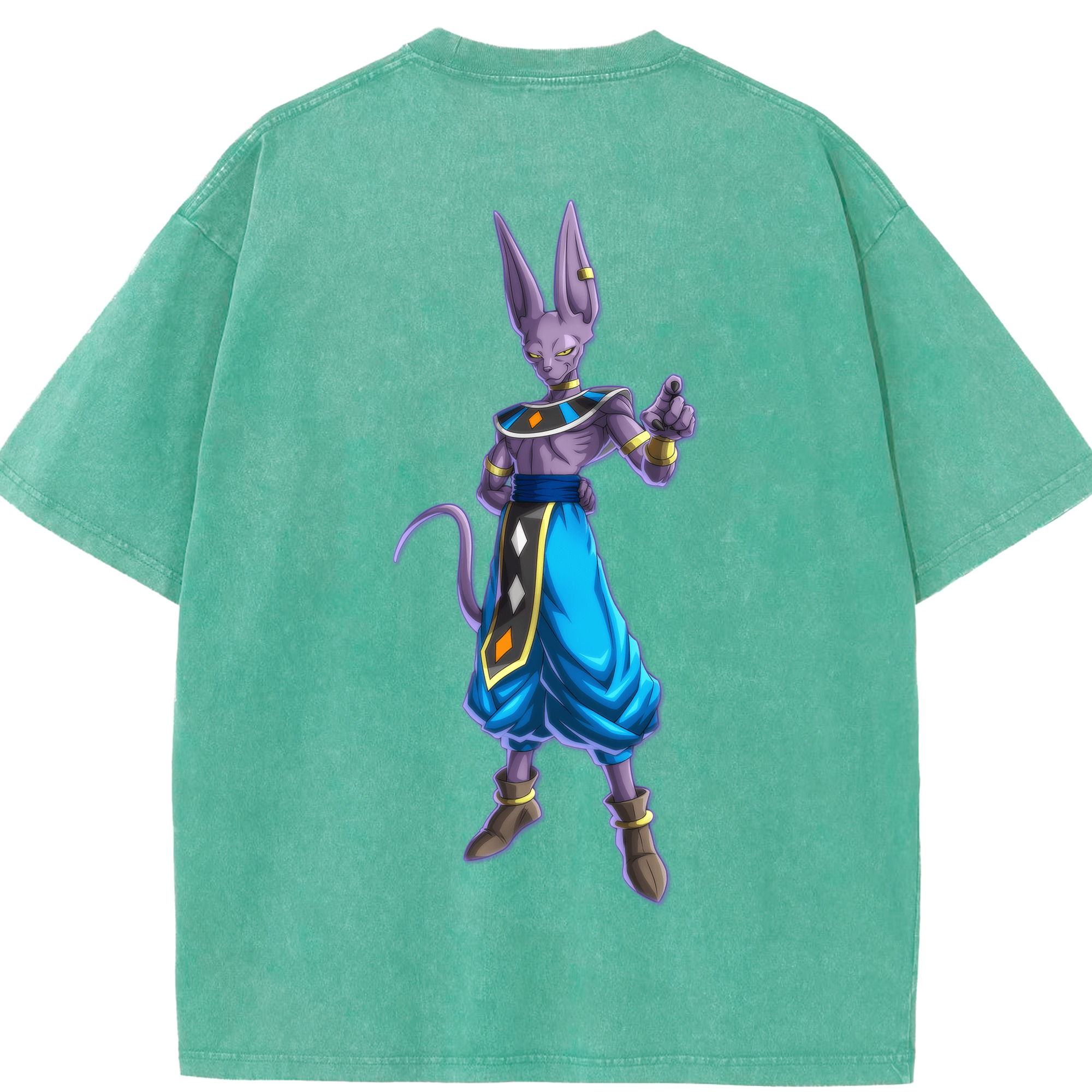 （画像用） ドラゴンボール ビルス 破壊神ビルス DRAGON BALL Beerus Birusu 綿100% ヴィンテージ風 半袖Tシャツ（背面プリント）